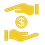An icon of two hands cusping a dollar sign. 